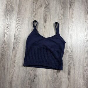 Free For All Tank‎ Top Womens M Navy Cable Knit Cropped Stretch Cami Babydoll